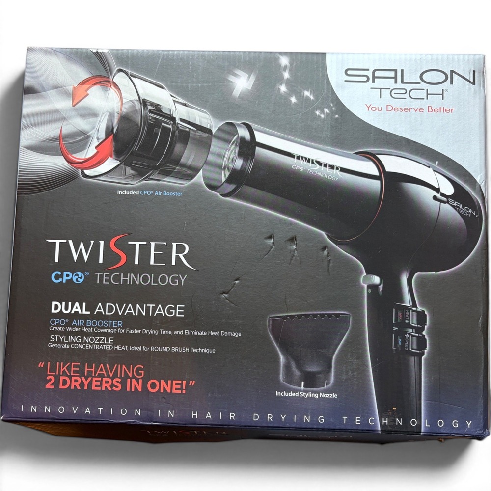 Salon Tech Twister Hair Dryer CPO Technology Black Professional Blow Dryer
